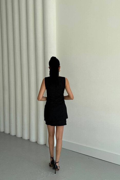 ONE COLOR GOLD BUTTONS VEST + SKIRT WOMAN SET BLACK/ E ZEZE - 3