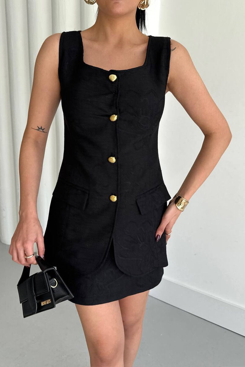 ONE COLOR GOLD BUTTONS VEST + SKIRT WOMAN SET BLACK/ E ZEZE - 4