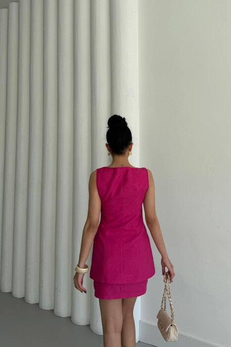ONE COLOR GOLD BUTTONS VEST + SKIRT WOMAN SET FUCHSIA/CIKLAMI - 2