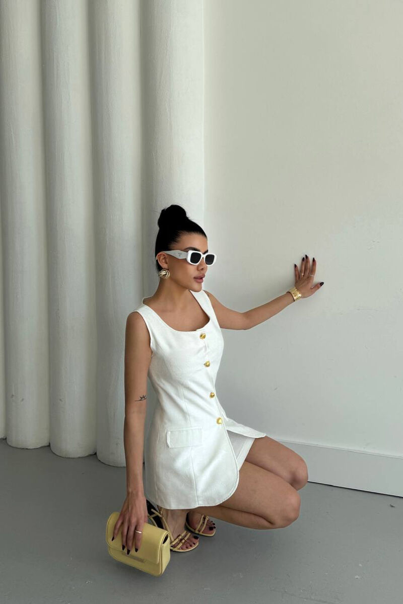 ONE COLOR GOLD BUTTONS VEST + SKIRT WOMAN SET WHITE-E BARDHE - 3