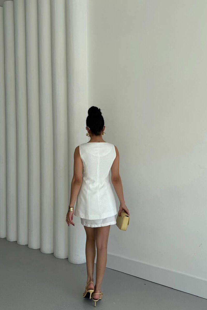 ONE COLOR GOLD BUTTONS VEST + SKIRT WOMAN SET WHITE-E BARDHE - 4