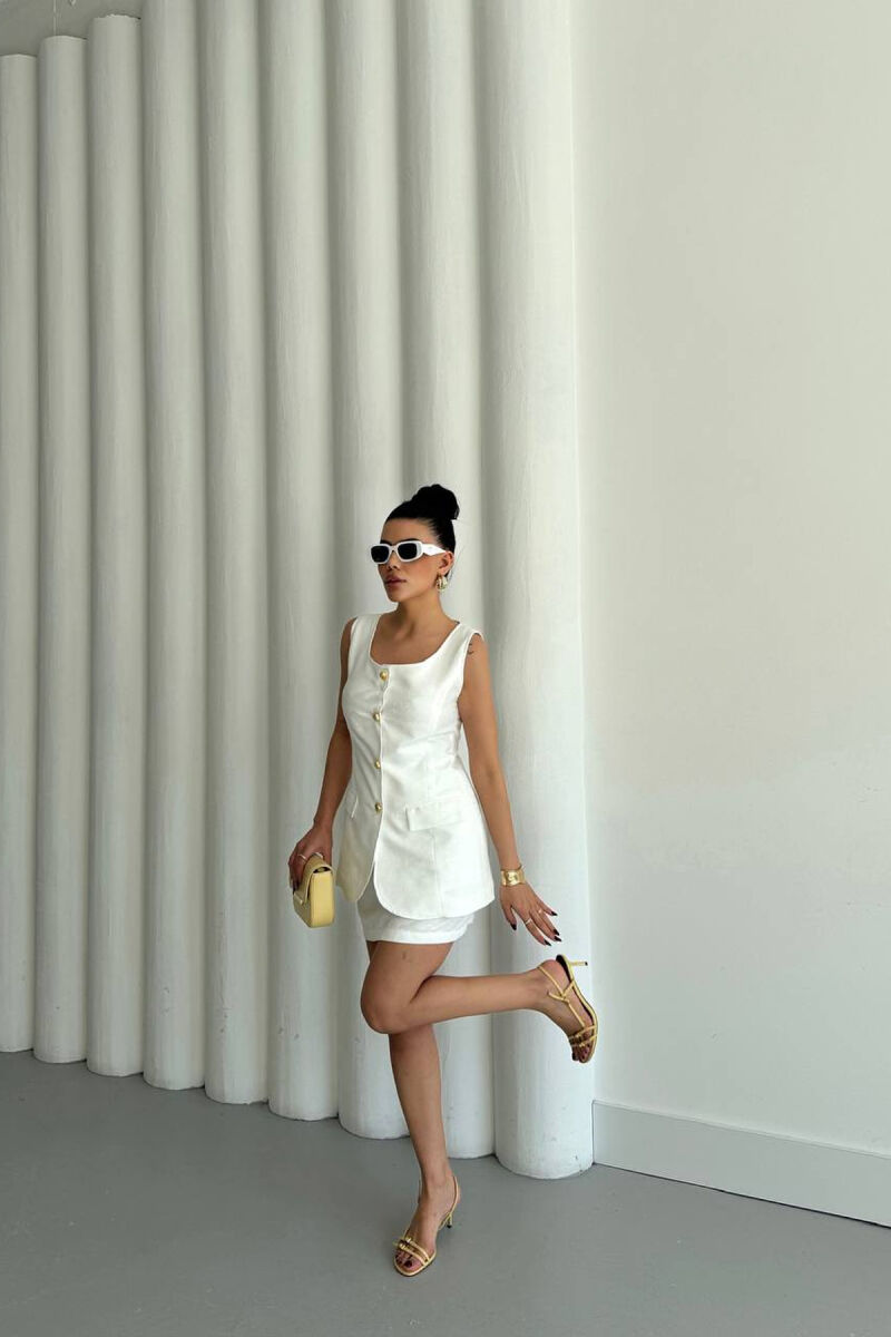 ONE COLOR GOLD BUTTONS VEST + SKIRT WOMAN SET WHITE-E BARDHE - 6
