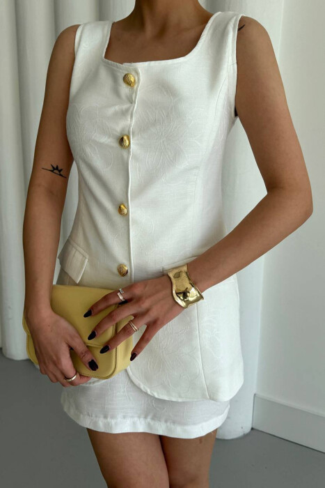 ONE COLOR GOLD BUTTONS VEST + SKIRT WOMAN SET WHITE-E BARDHE - 7