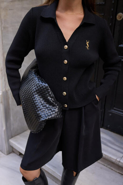 ONE COLOR GOLD BUTTONS WOMAN CARDIGAN BLACK/ E ZEZE - 2