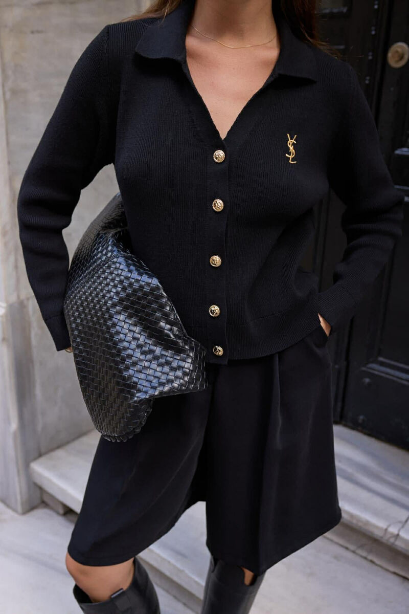 ONE COLOR GOLD BUTTONS WOMAN CARDIGAN BLACK/ E ZEZE - 2