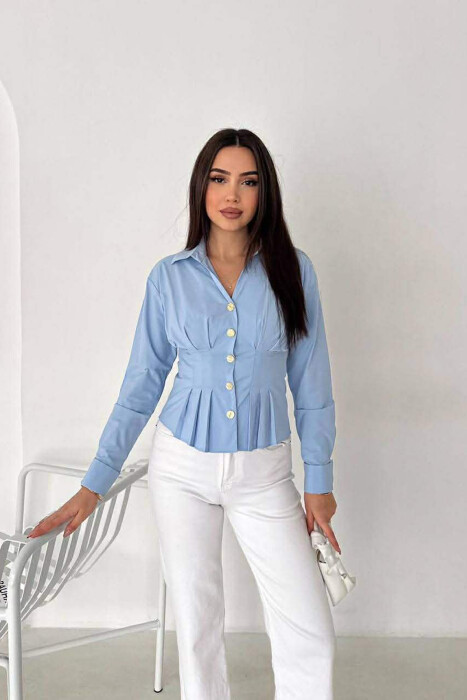 ONE COLOR GOLD BUTTONS WOMAN SHIRT BABY BLUE/BLU BY - 1