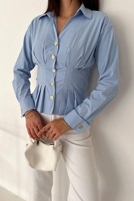 ONE COLOR GOLD BUTTONS WOMAN SHIRT BABY BLUE/BLU BY - 2