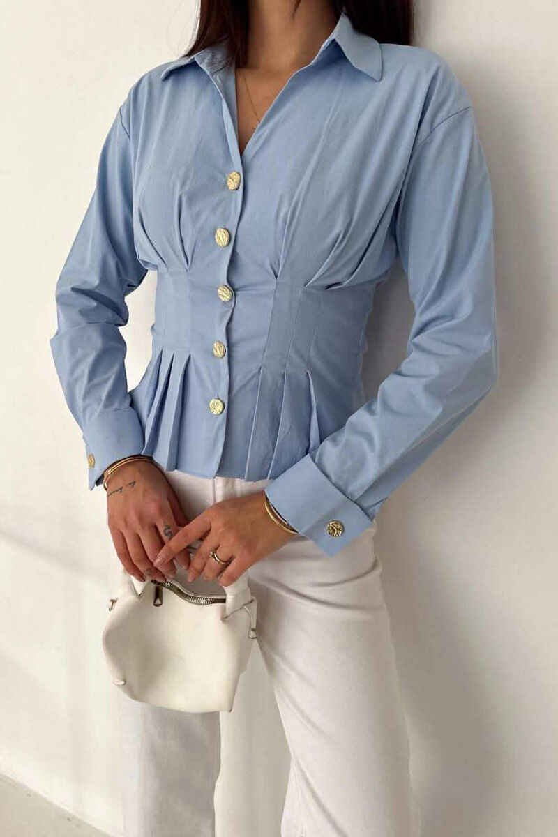 ONE COLOR GOLD BUTTONS WOMAN SHIRT BABY BLUE/BLU BY - 2