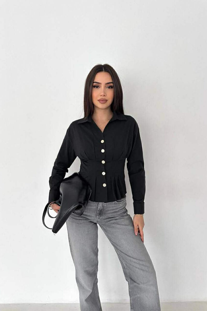 ONE COLOR GOLD BUTTONS WOMAN SHIRT BLACK/ E ZEZE - 1