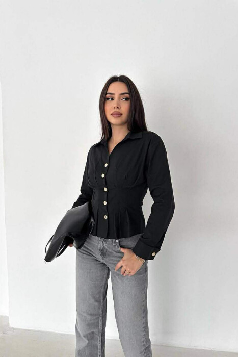 ONE COLOR GOLD BUTTONS WOMAN SHIRT BLACK/ E ZEZE - 2