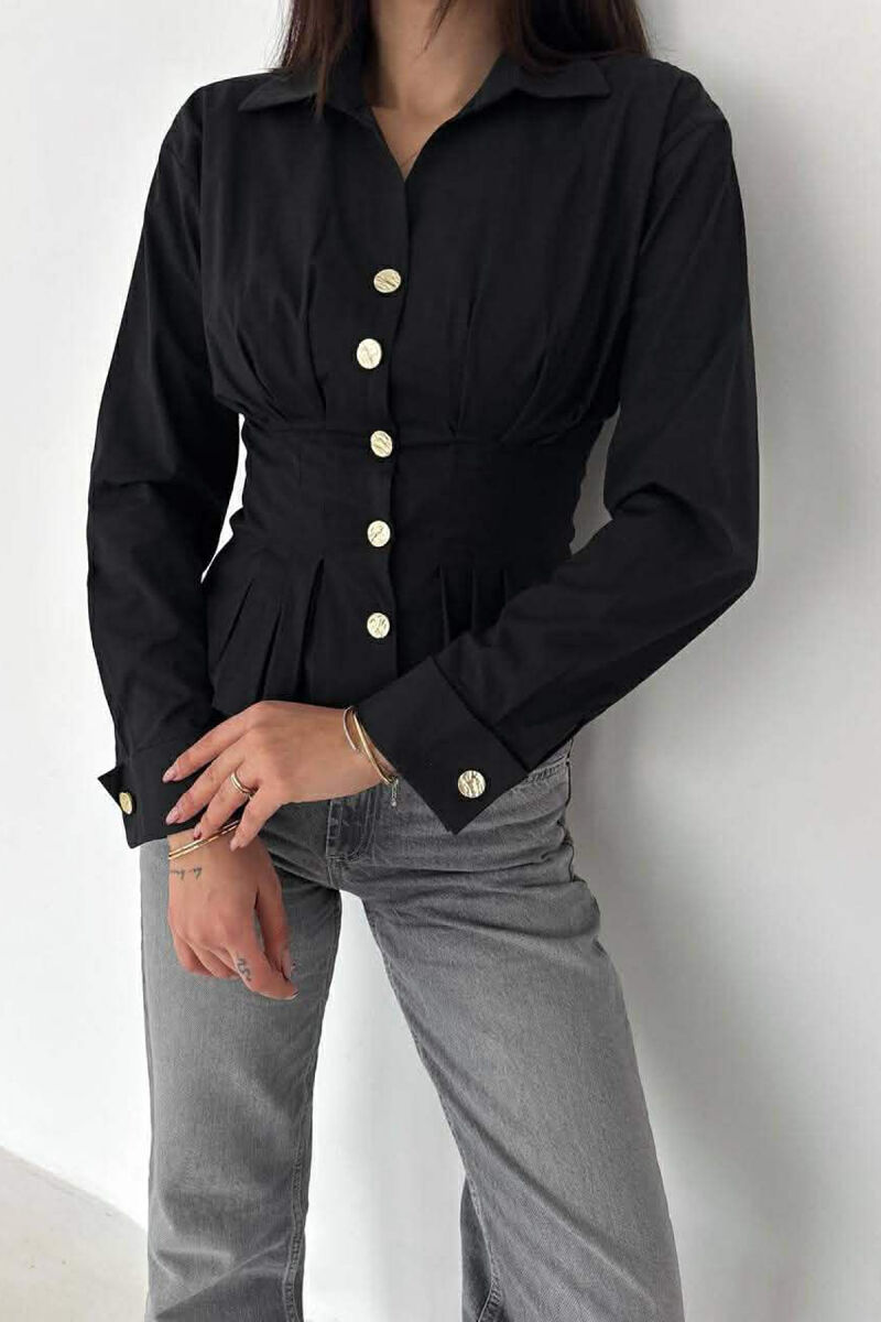 ONE COLOR GOLD BUTTONS WOMAN SHIRT BLACK/ E ZEZE - 3