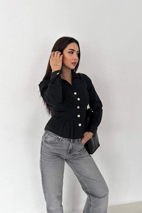 ONE COLOR GOLD BUTTONS WOMAN SHIRT BLACK/ E ZEZE - 4