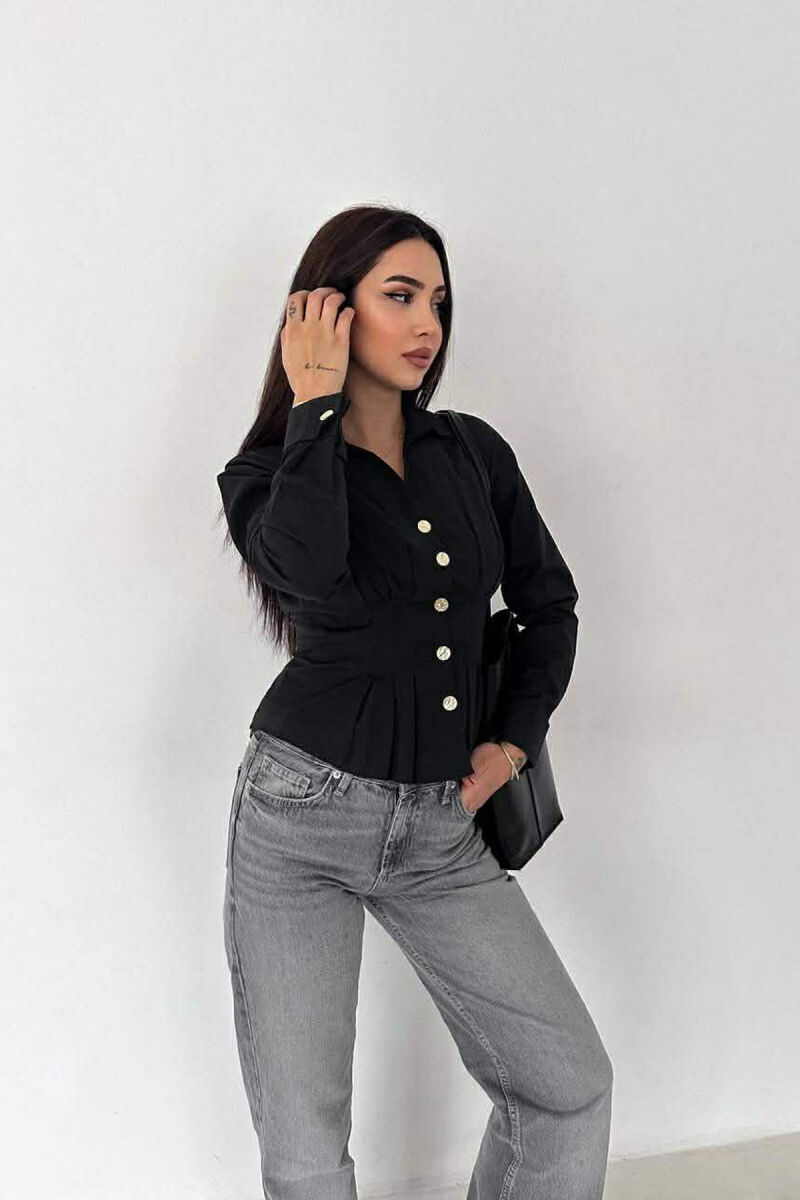 ONE COLOR GOLD BUTTONS WOMAN SHIRT BLACK/ E ZEZE - 4