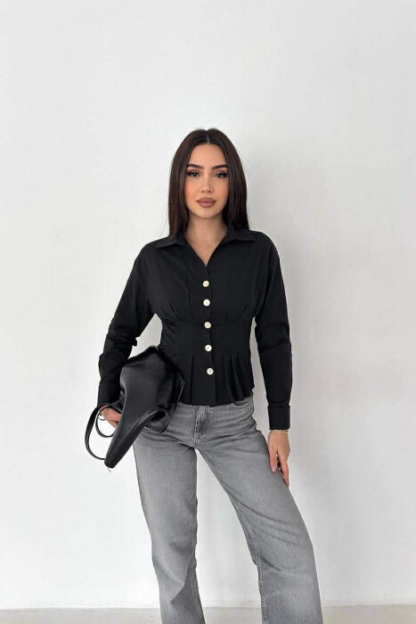 ONE COLOR GOLD BUTTONS WOMAN SHIRT BLACK/ E ZEZE 