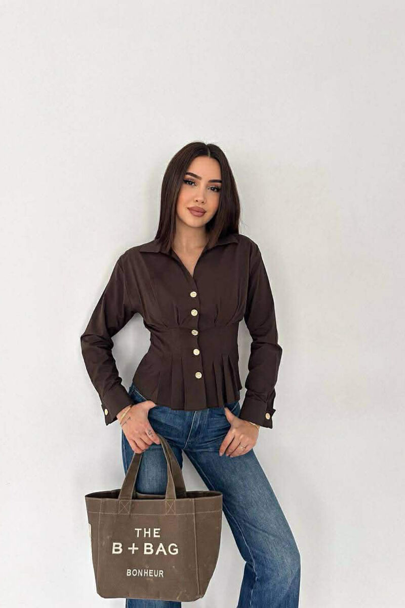 ONE COLOR GOLD BUTTONS WOMAN SHIRT BROWN/KAFE - 2