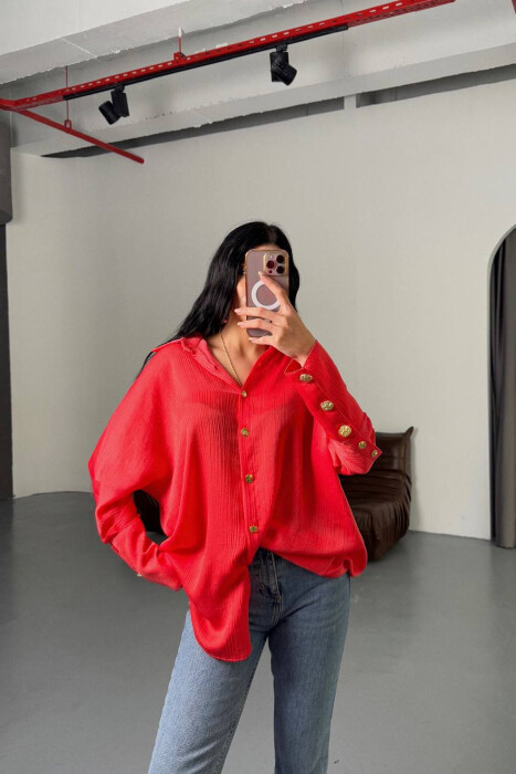 ONE COLOR GOLD BUTTONS WOMAN SHIRT ORANGE/PORTOKALLI - 1