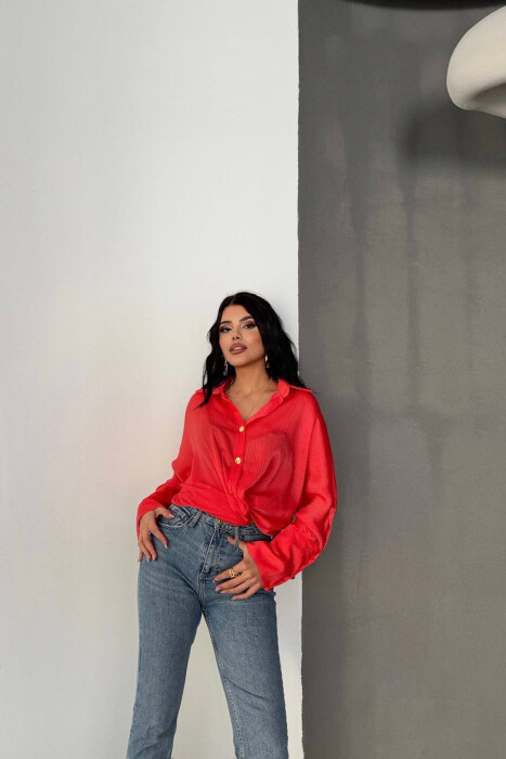 ONE COLOR GOLD BUTTONS WOMAN SHIRT ORANGE/PORTOKALLI - 2