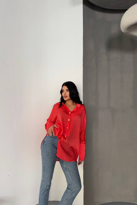 ONE COLOR GOLD BUTTONS WOMAN SHIRT ORANGE/PORTOKALLI - 3