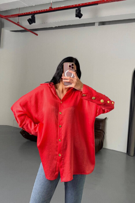 ONE COLOR GOLD BUTTONS WOMAN SHIRT ORANGE/PORTOKALLI - 4