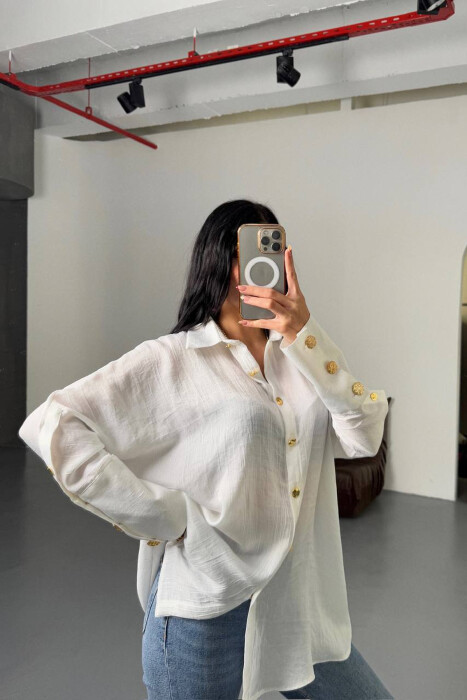 ONE COLOR GOLD BUTTONS WOMAN SHIRT WHITE-E BARDHE - 2