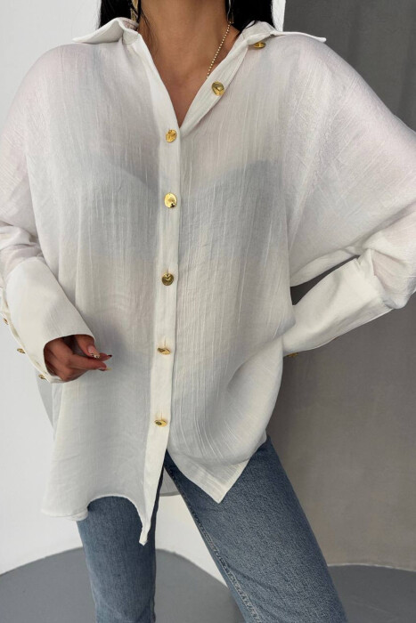 ONE COLOR GOLD BUTTONS WOMAN SHIRT WHITE-E BARDHE - 3