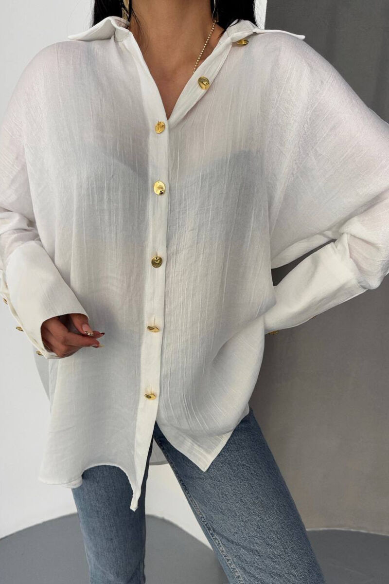 ONE COLOR GOLD BUTTONS WOMAN SHIRT WHITE-E BARDHE - 3