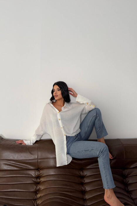 ONE COLOR GOLD BUTTONS WOMAN SHIRT WHITE-E BARDHE - 4