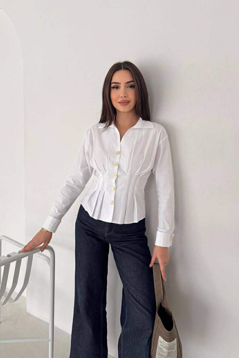 ONE COLOR GOLD BUTTONS WOMAN SHIRT WHITE-E BARDHE - 1