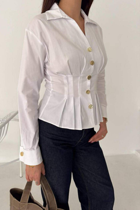 ONE COLOR GOLD BUTTONS WOMAN SHIRT WHITE-E BARDHE - 2
