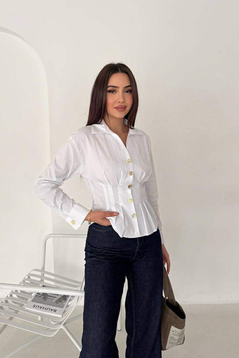 ONE COLOR GOLD BUTTONS WOMAN SHIRT WHITE-E BARDHE - 3