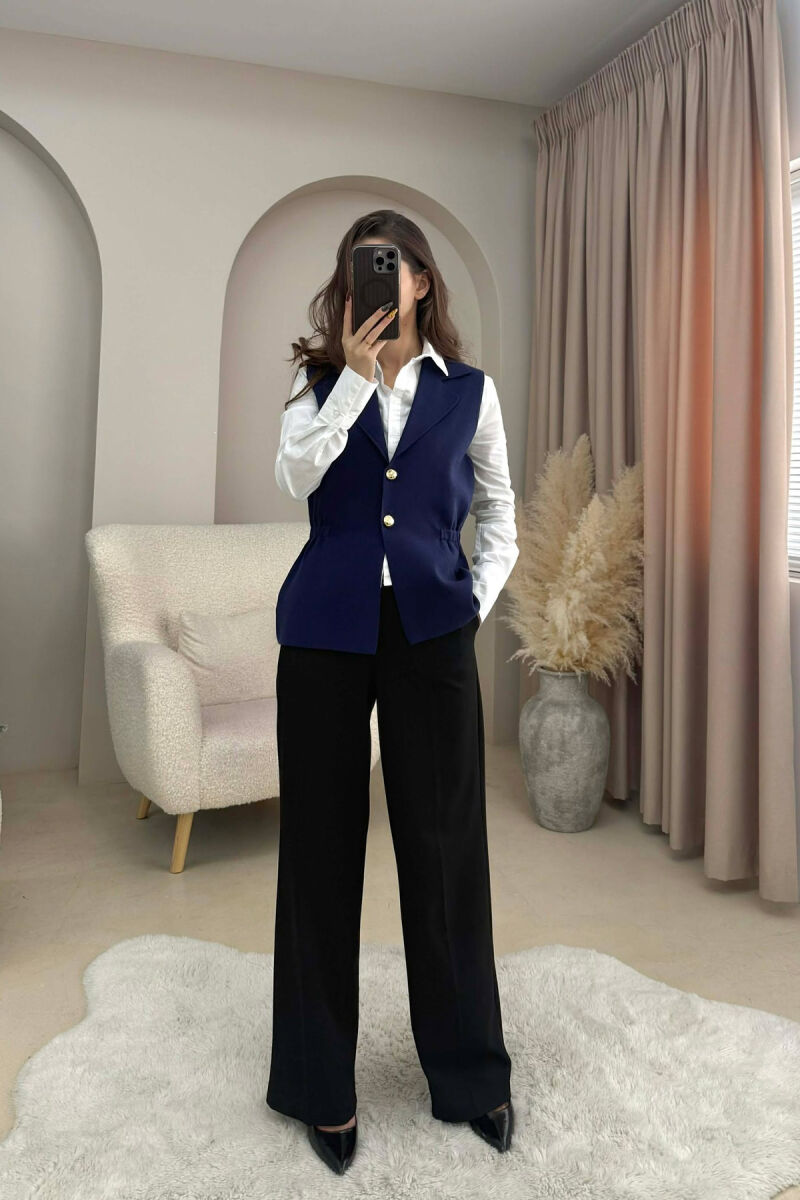 ONE COLOR GOLD BUTTONS WOMEN VEST BLUE/BLU - 1