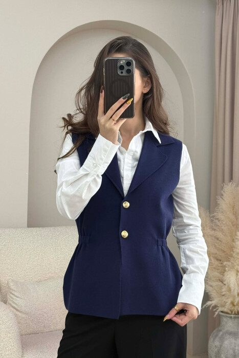 ONE COLOR GOLD BUTTONS WOMEN VEST BLUE/BLU - 3