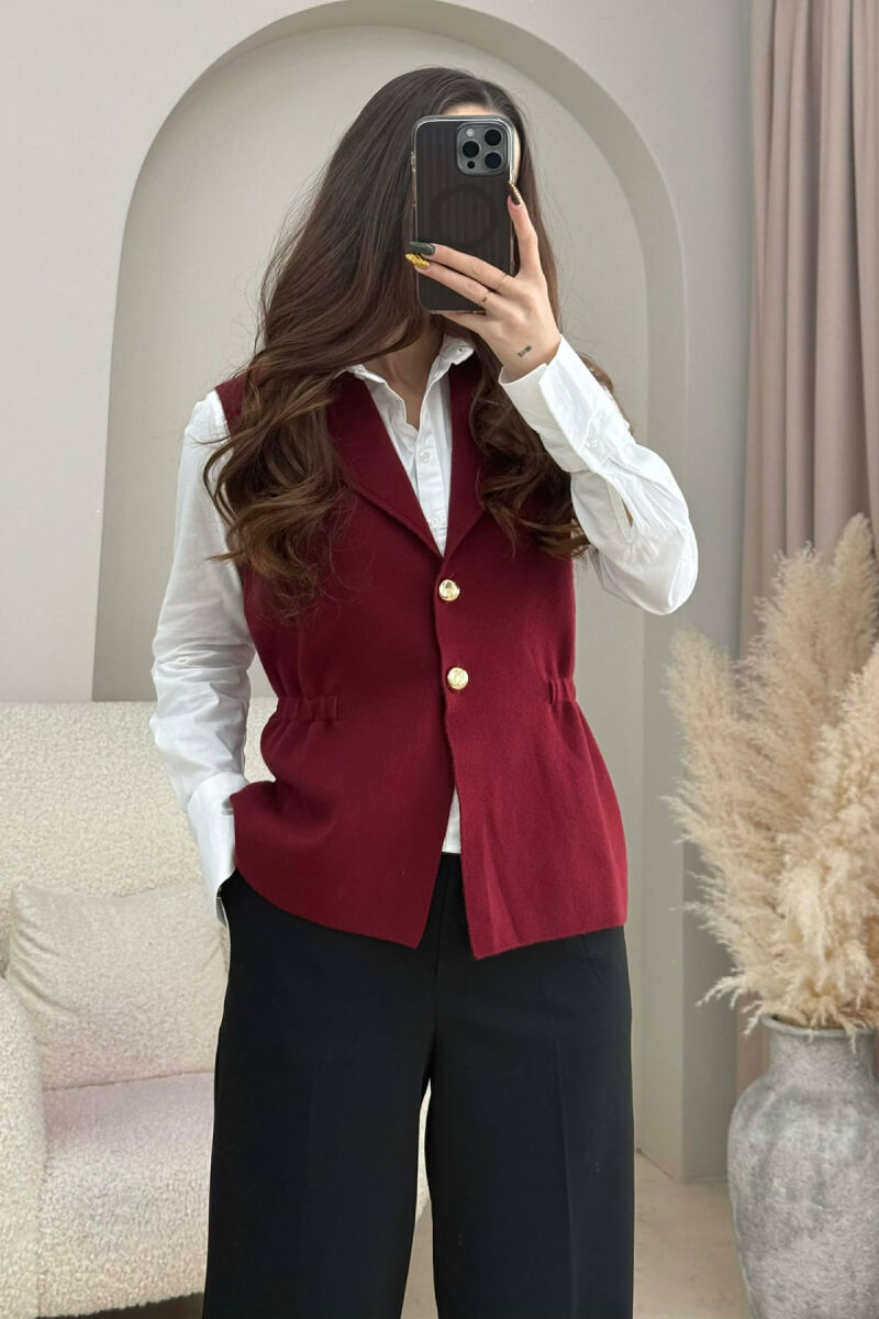 ONE COLOR GOLD BUTTONS WOMEN VEST BURGUNDY/VISHNJE - 2