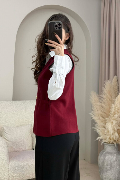 ONE COLOR GOLD BUTTONS WOMEN VEST BURGUNDY/VISHNJE - 3