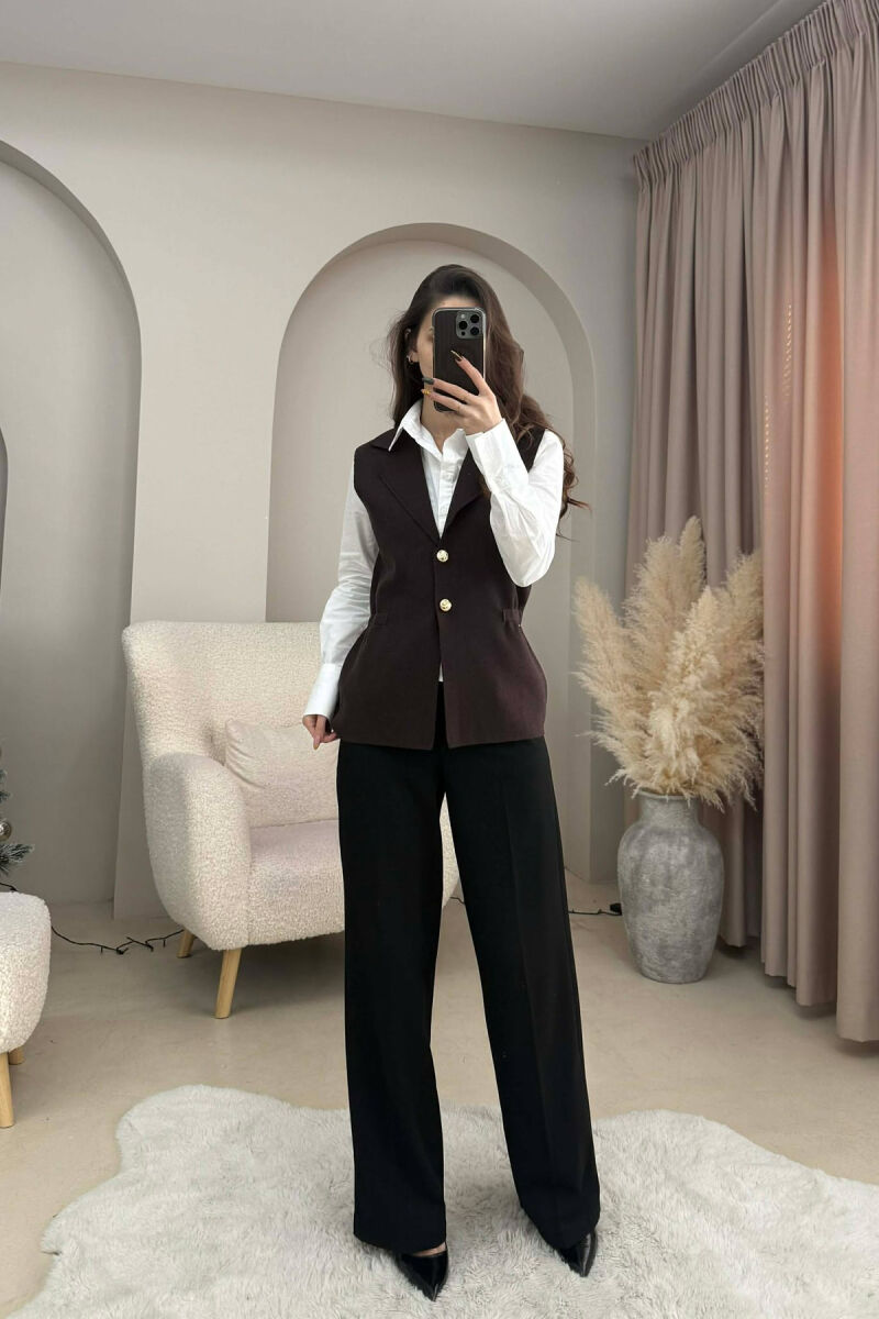 ONE COLOR GOLD BUTTONS WOMEN VEST DARK BROWN/KAE - 1