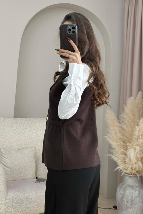 ONE COLOR GOLD BUTTONS WOMEN VEST DARK BROWN/KAE - 3