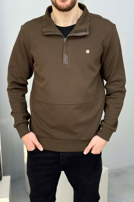 ONE COLOR GOLD SMALL LOGO MEN SWEATSHIRT DARK BROWN/KAE - 