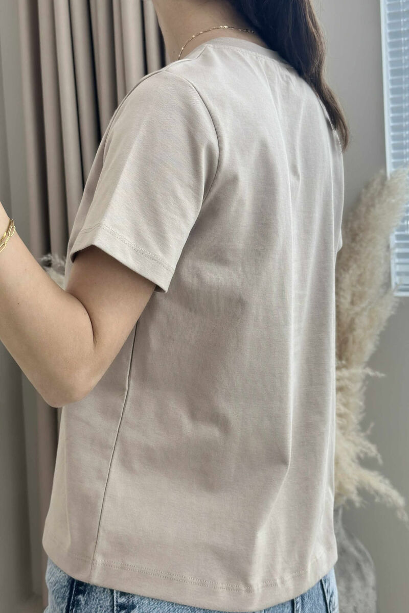 ONE COLOR HEART LOGO SIMPLE WOMEN T-SHIRT BEIGE/BEZHE - 3