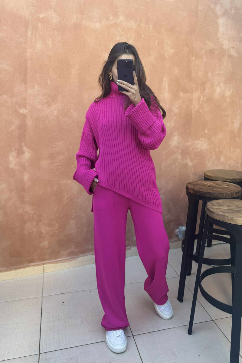 ONE COLOR HIGH NECK SWEATER+TROUSERS WOMEN SET FUCHSIA/CIKLAMI - 4