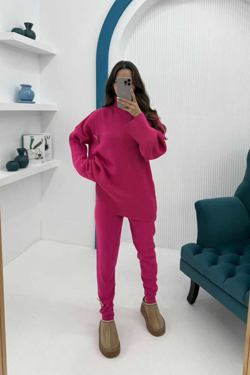 ONE COLOR HIGH NECK SWEATER+TROUSERS WOMEN SET FUCHSIA/CIKLAMI - 2