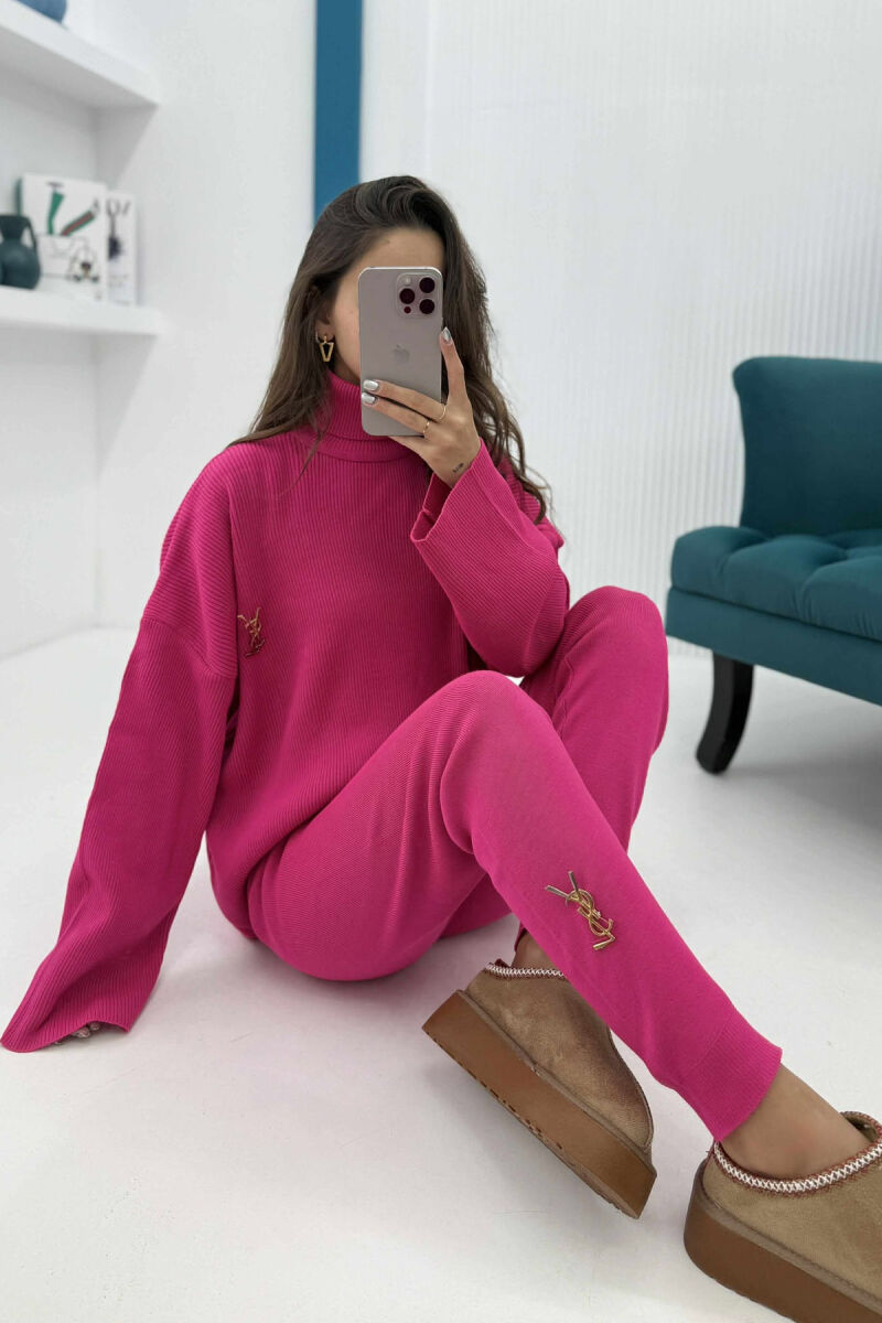 ONE COLOR HIGH NECK SWEATER+TROUSERS WOMEN SET FUCHSIA/CIKLAMI - 4