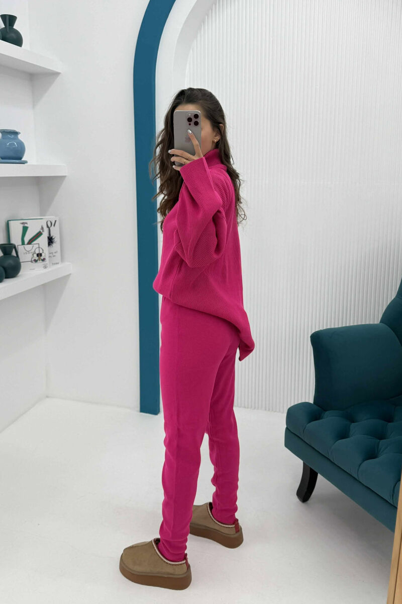 ONE COLOR HIGH NECK SWEATER+TROUSERS WOMEN SET FUCHSIA/CIKLAMI - 3