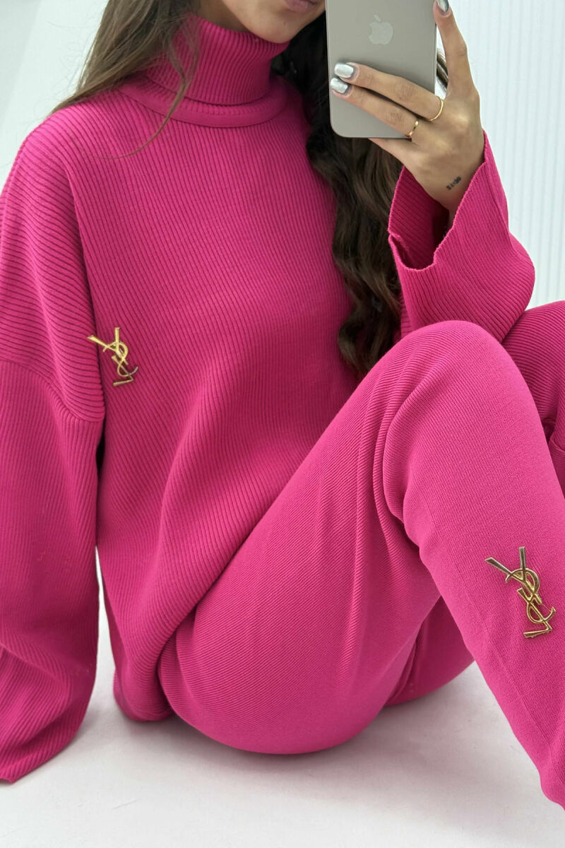 ONE COLOR HIGH NECK SWEATER+TROUSERS WOMEN SET FUCHSIA/CIKLAMI - 5