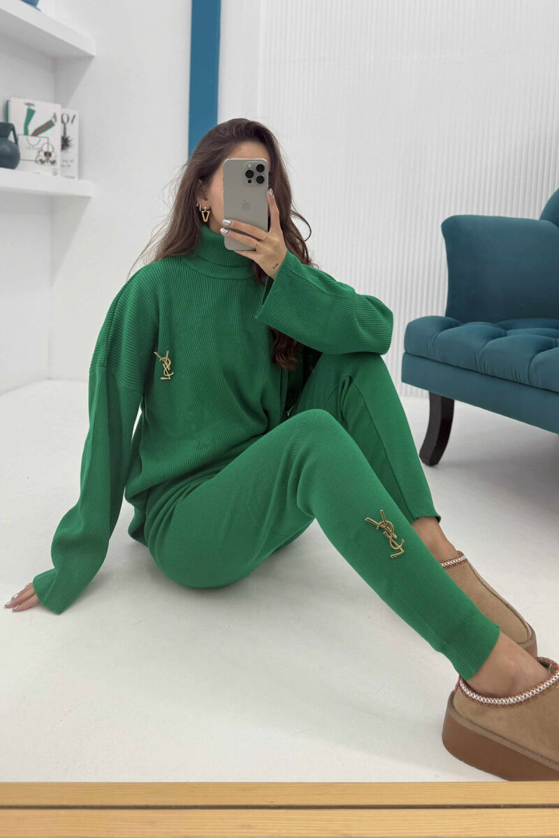 ONE COLOR HIGH NECK SWEATER+TROUSERS WOMEN SET GREEN/JESHILE - 4