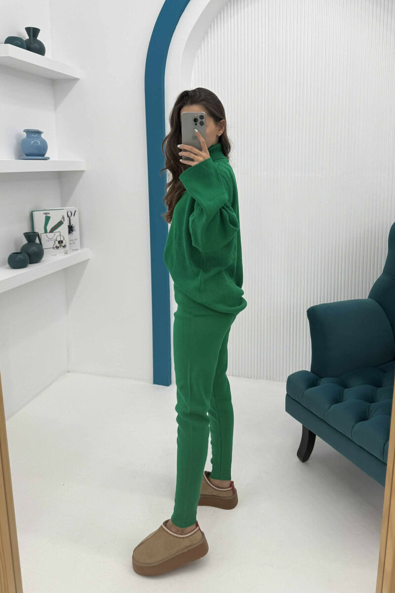 ONE COLOR HIGH NECK SWEATER+TROUSERS WOMEN SET GREEN/JESHILE - 3