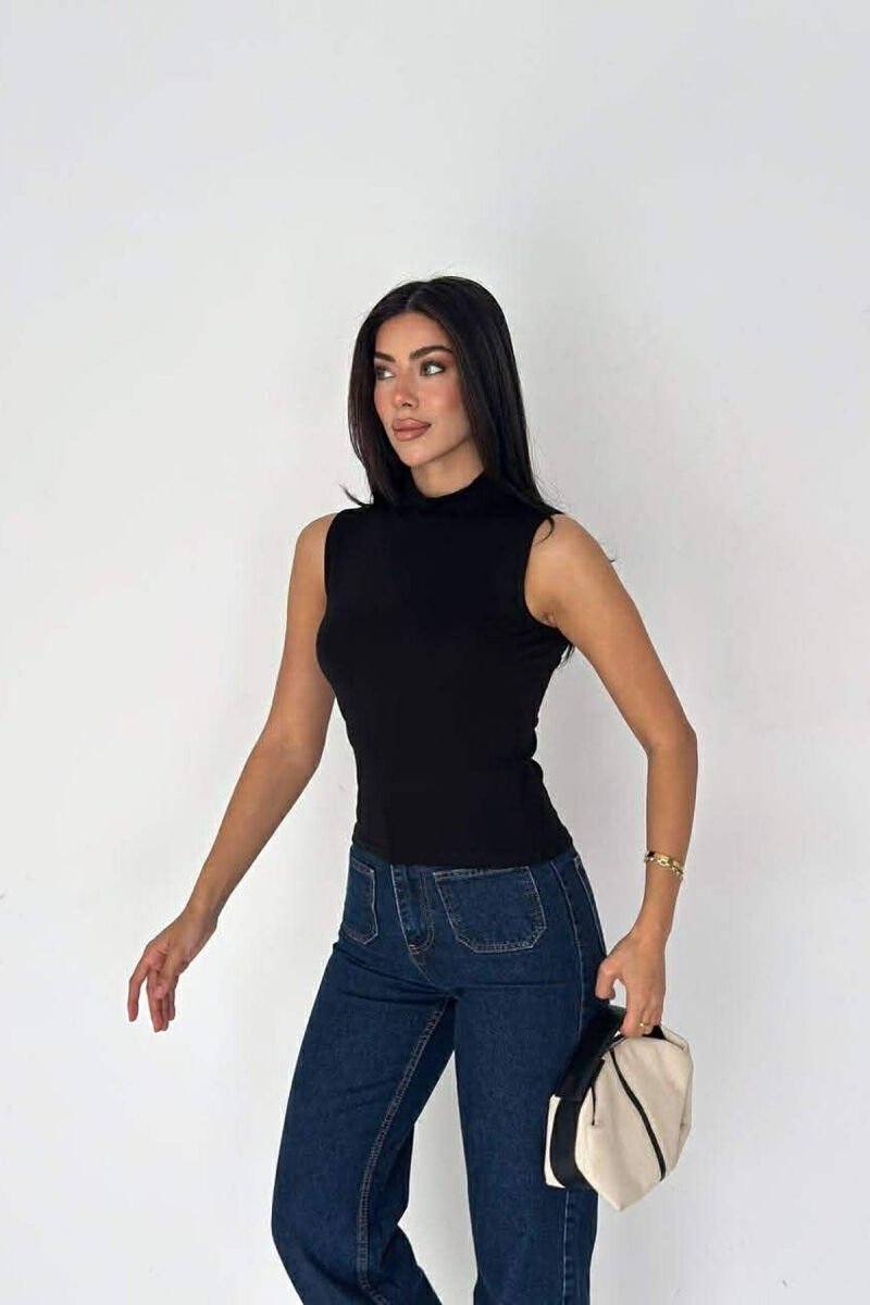 ONE COLOR HIGH NECK WOMAN TANK TOP BLACK/ E ZEZE - 1