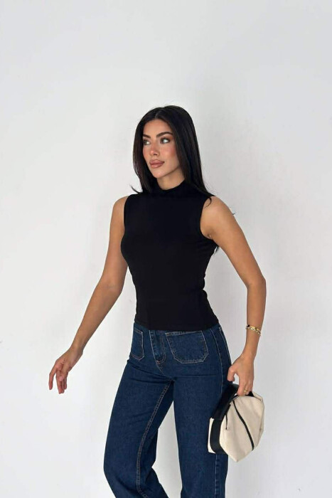 ONE COLOR HIGH NECK WOMAN TANK TOP BLACK/ E ZEZE - 