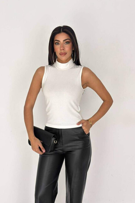 ONE COLOR HIGH NECK WOMAN TANK TOP CREAM/KREM - 1