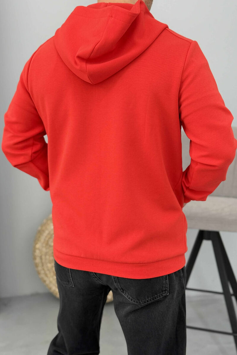 ONE COLOR HOOD ZIPPER MEN COTTON JACKET RED/E KUQE - 4