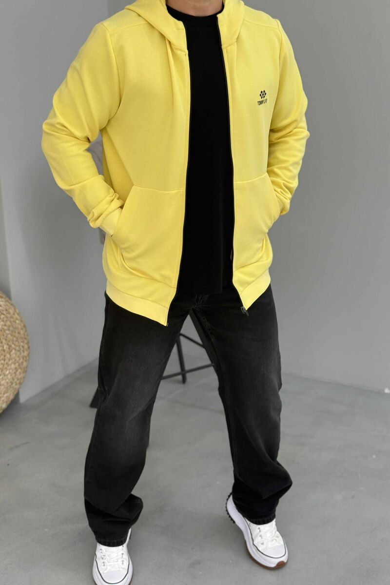 ONE COLOR HOOD ZIPPER MEN COTTON JACKET YELLOW/E VERDHE - 2